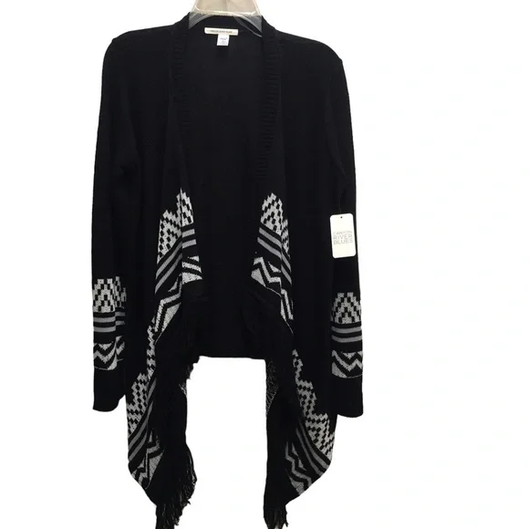 Canyon River Blues Sweater Black Open Front Cardigan Fringe Size Medium NWT - Picture 1 of 9
